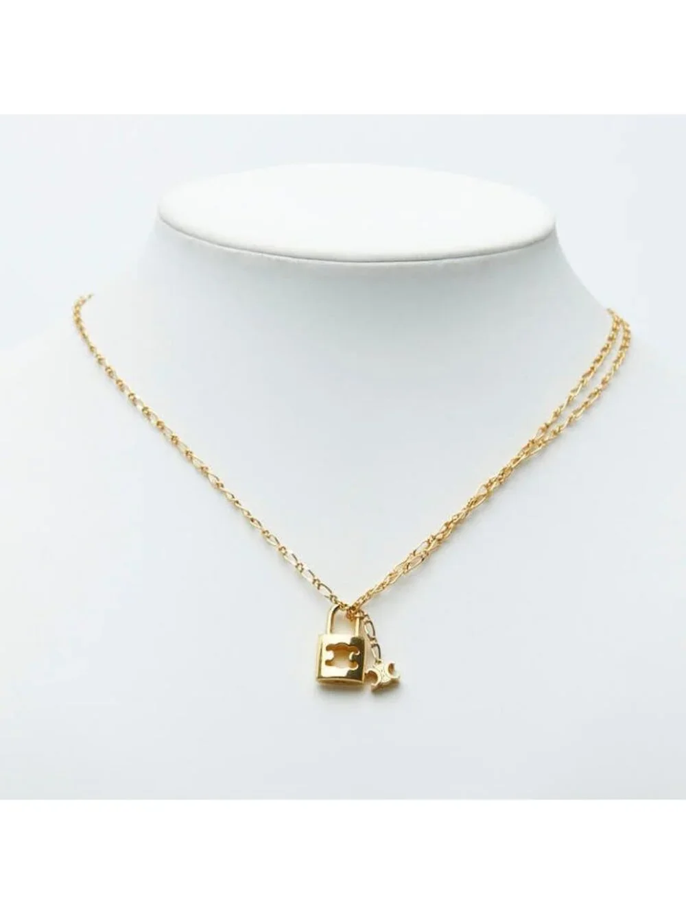 Celine Triomphe Padlock Necklace Gold Plated